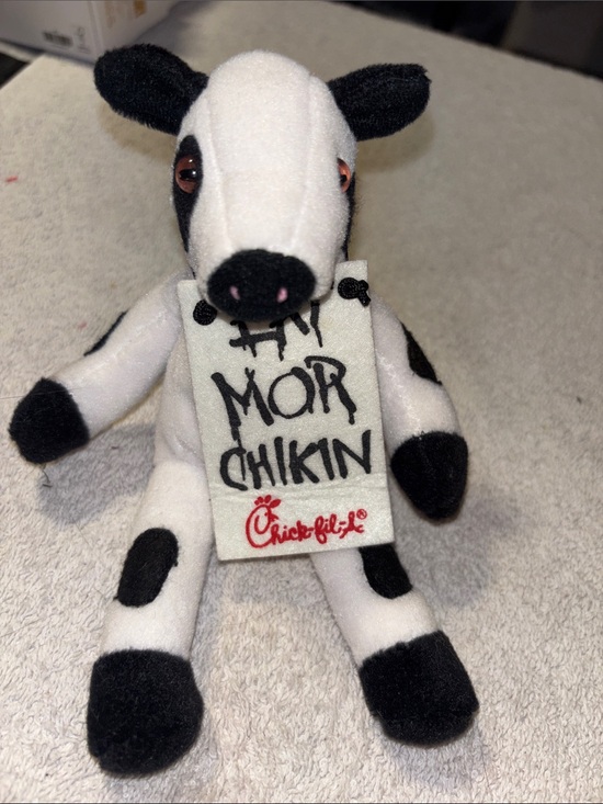 chick a fil Other - Black & White Cow Plush Toy with ‘Eat Mor Chikin’ Sign
